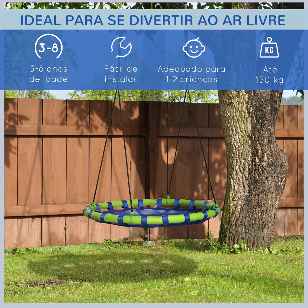 Outsunny Baloiço Infantil Ninho com Altura Ajustável Baloiço Redondo para Crianças de 3-8 Anos Carga Máxima 150 kg para Exterior Ø100x120-180 cm Azul