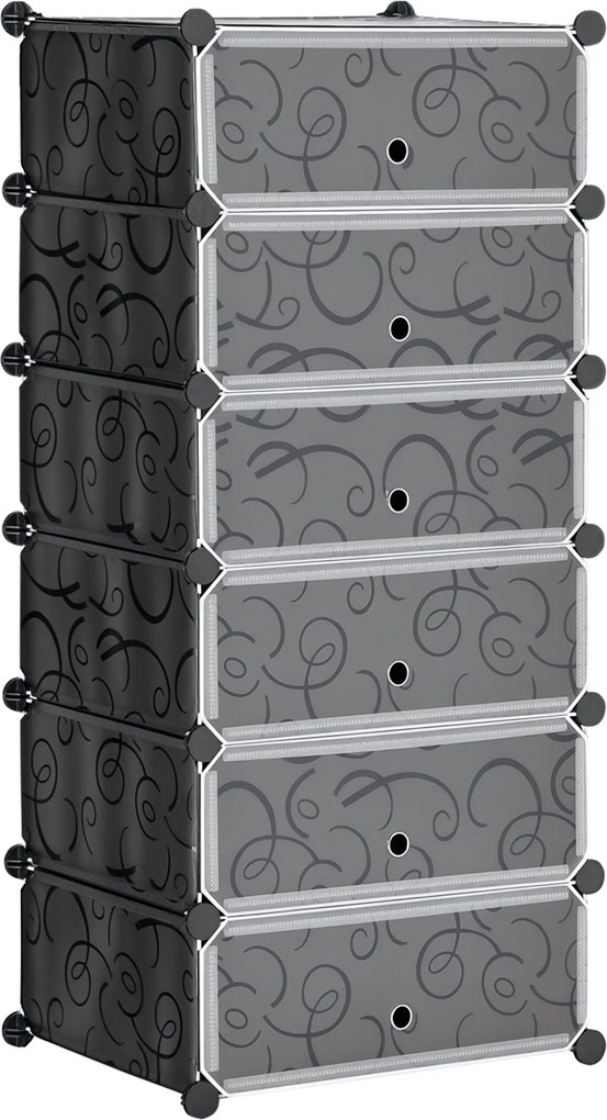 Móvel modular 49 x 36,5 x 108 cm para arrumação de sapatos com 6 cubos retangulares empilháveis - preto