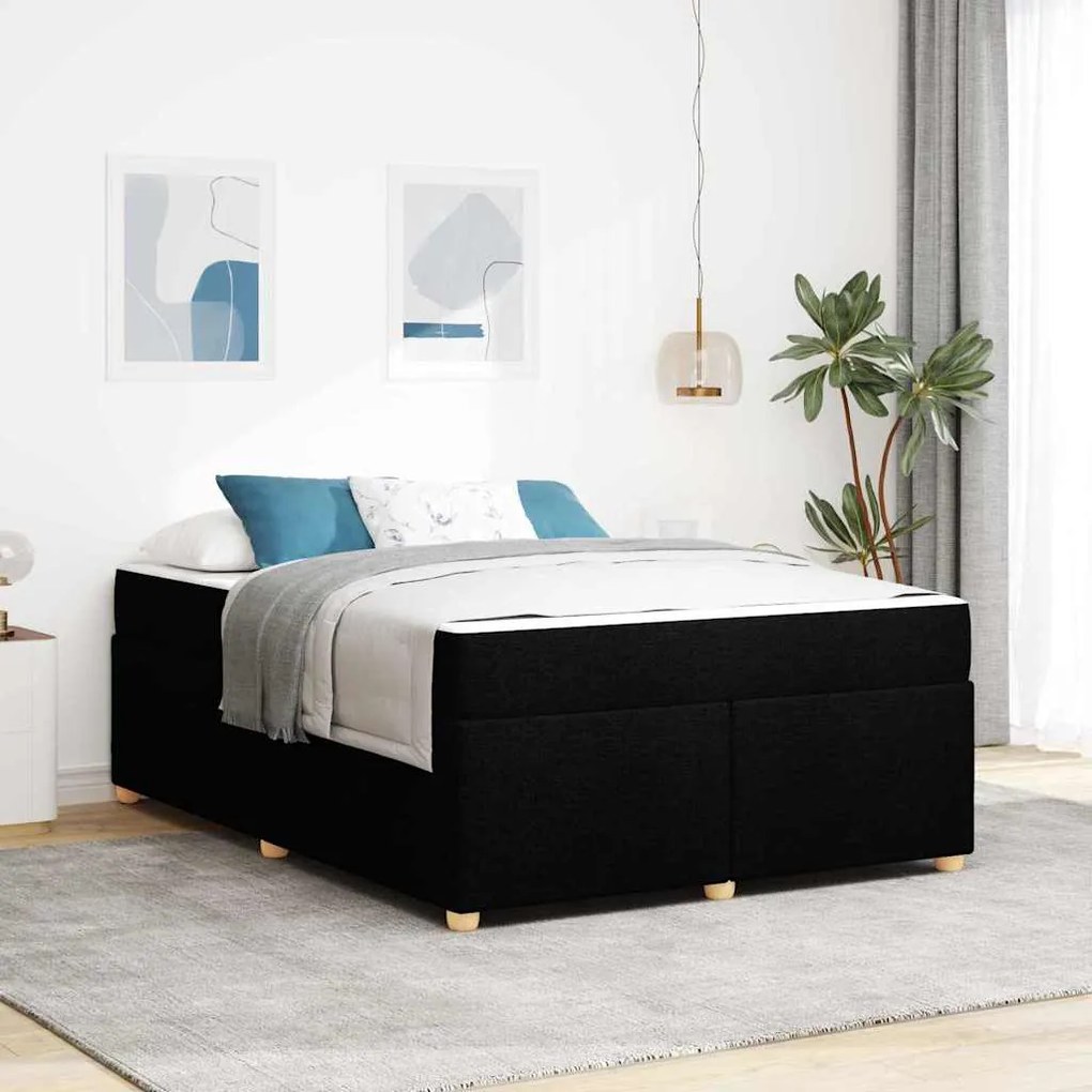 vidaXL Estrutura de cama com colchão Outros Preto 140 x 200 cm tecido