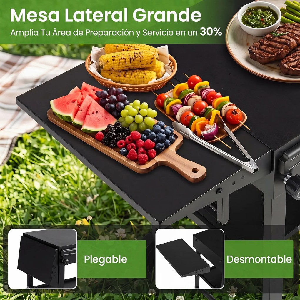 Carrinho Auxiliar para Churrasco com Rodas, 118 x 43 x 88 cm, Dobrável, Preto