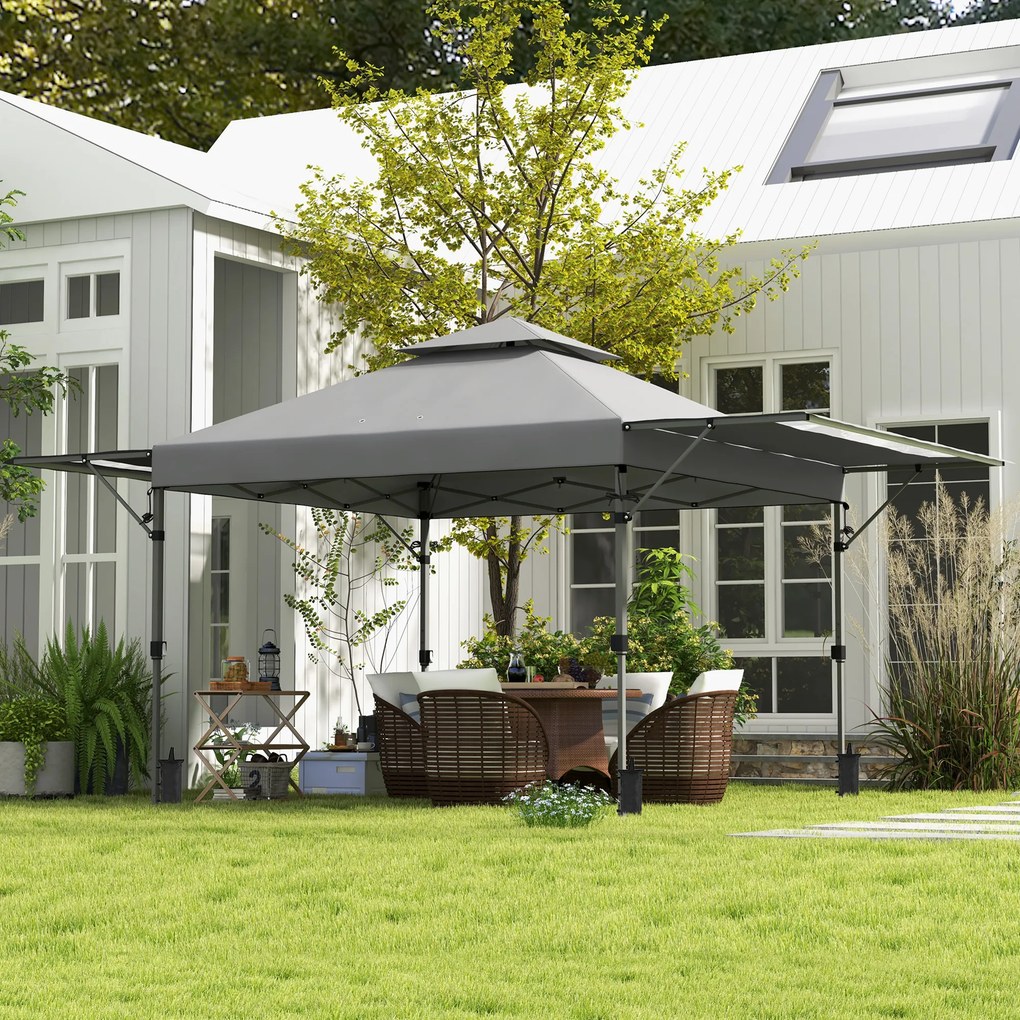 Tenda pop-up dobrável para jardim, 5 x 3 m, em tecido Oxford com 2 paredes ajustáveis, incluindo saco de transporte com Rodas cinzento