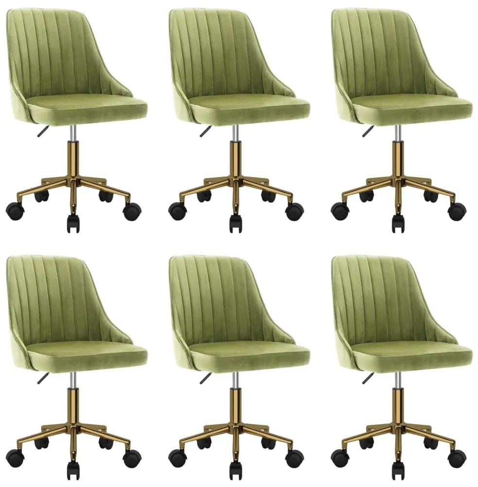 3090106 vidaXL Cadeiras de jantar giratórias 6 pcs veludo verde-claro