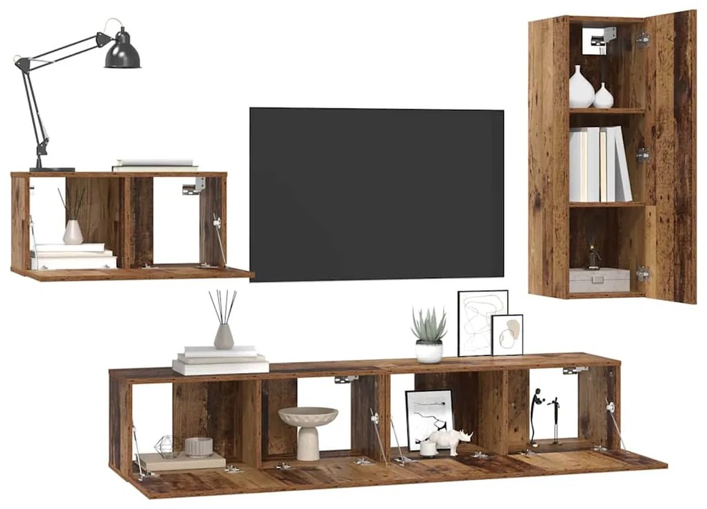 Conjunto de móvel de TV 4 pcs Madeira antiga 30.5 x 30 x 90 cm