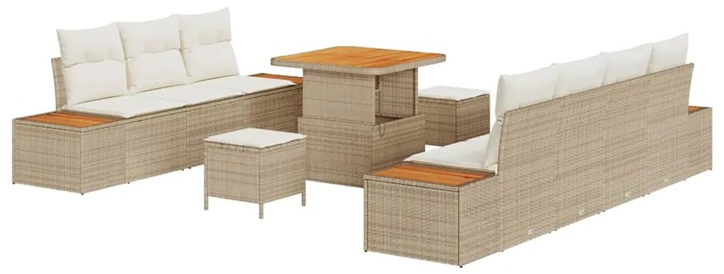 Conjunto de Sofá Jardim vidaXL 10 Peças com Almofadas Bege Polirattan