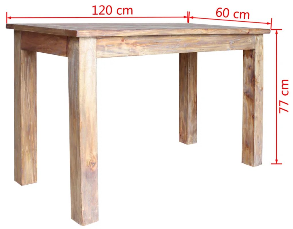 Mesa de jantar madeira reciclada maciça 120x60x77 cm