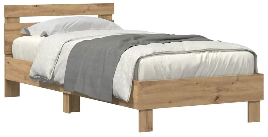 Estrutura de Cama vidaXL com Luzes LED Carvalho Artesanal 75x190 cm Ma