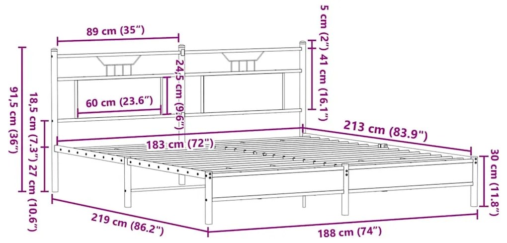 Estrutura de cama sem colchão 183x213 cm carvalho fumado