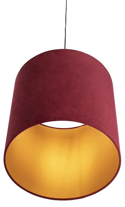 Candeeiro de suspensão com abajur de veludo vermelho com dourado 40 cm - Combi Country / Rústico