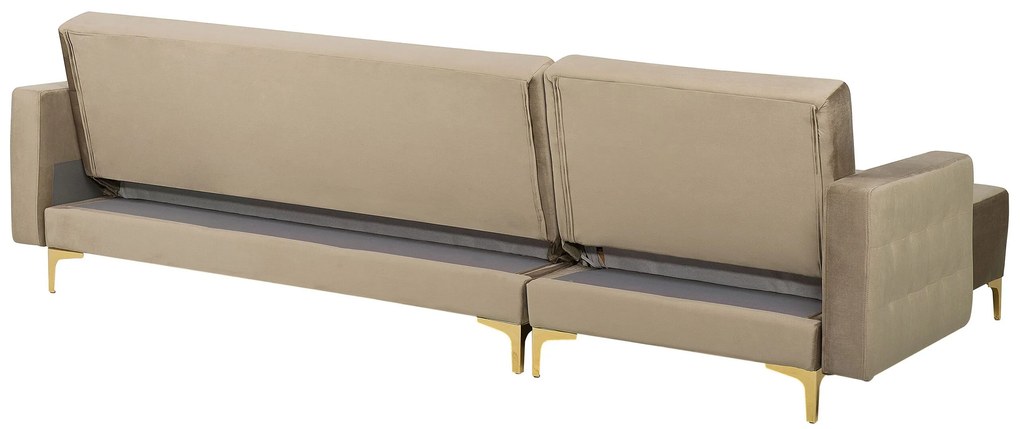 Sofá de canto 4 lugares com repousa-pés em veludo cor de areia à direita ABERDEEN Beliani