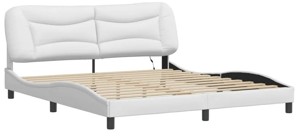 Estrutura cama c/ luzes LED 180x200 cm couro artificial branco