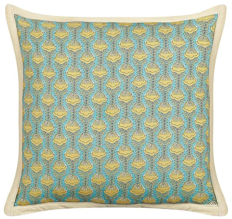 Almofada decorativa com padrão de flores em algodão azul e amarelo 45 x 45 cm WAKEGI Beliani