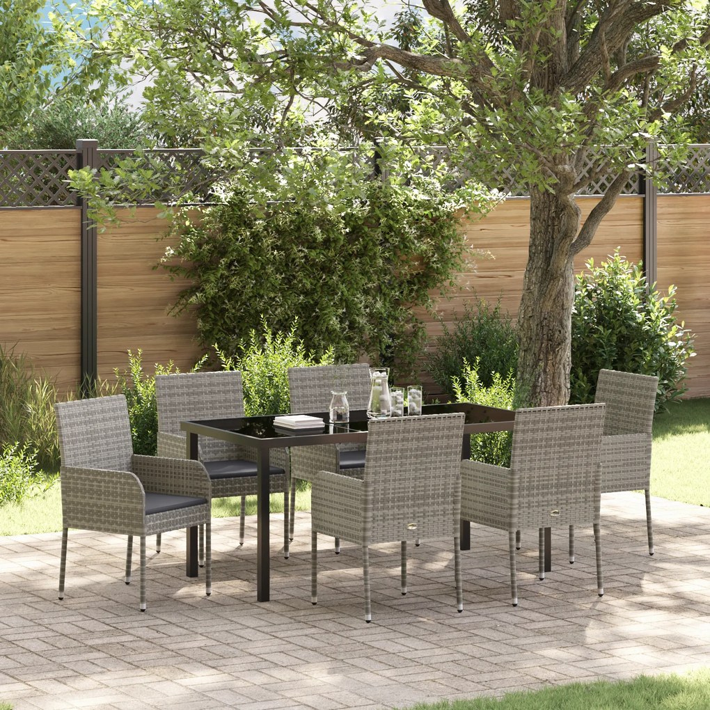 vidaXL Conjunto de Jantar de Jardim com Almofadas Cinza Rattan Sintético