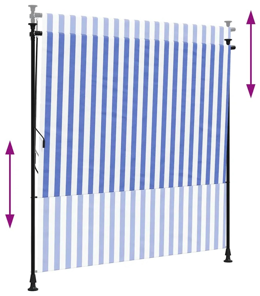 Estore de rolo para exterior 150x270cm tecido/aço azul e branco