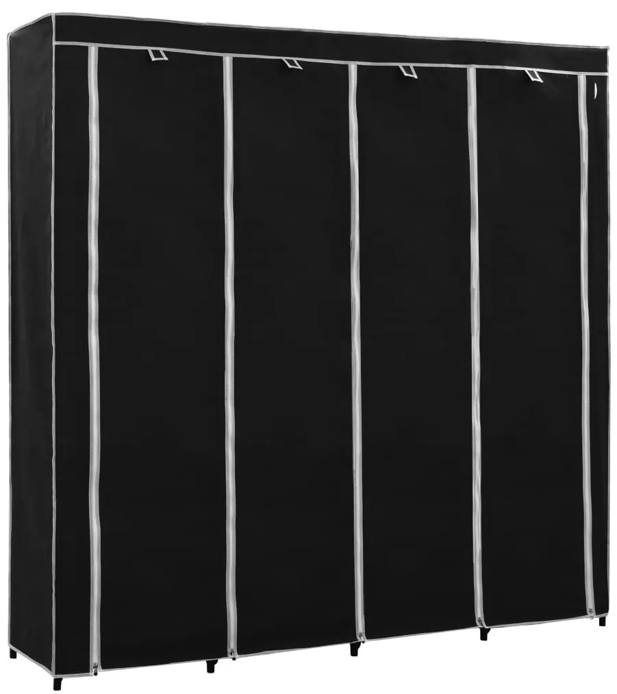 Roupeiro com 4 compartimentos 175x45x170 cm preto