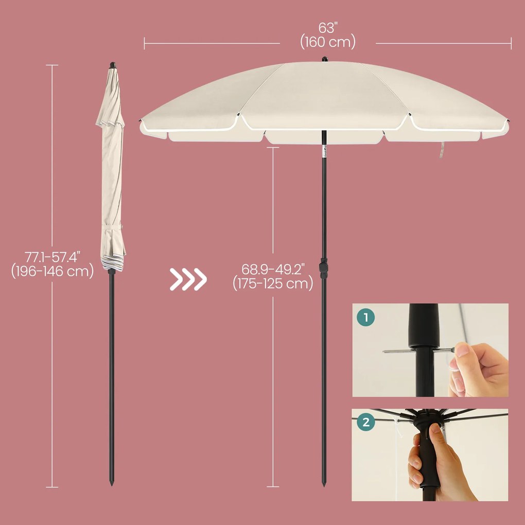 Guarda-sol 160 cm, proteção solar, UPF 50+ com bolsa de transporte bege