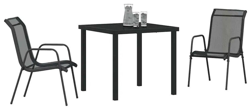 Conjunto de Jantar pra Jardim de 3 Peças em Textilene e Aço Preto.