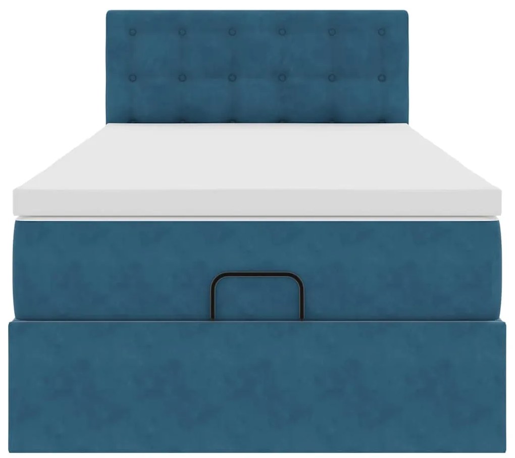 Estrutura de cama otomana com colchão azul escuro Veludo