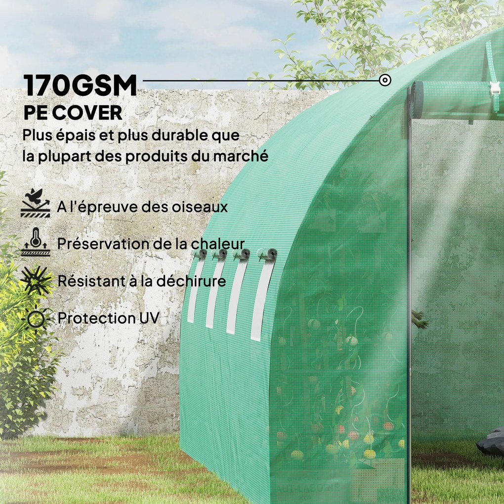 Estufa tipo túnel de jardim 3 x 4 x 2 m com porta enrolável e janelas amplas, em aço galvanizado e PE, verde