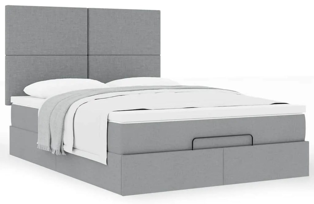 Estrutura de cama otomana com colchão 140x190 cm cinzento claro