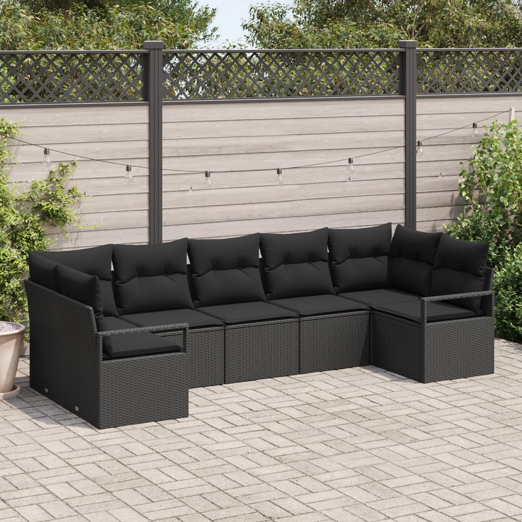Conjunto de Sofá de Jardim vidaXL com Almofadas Preto Rattan PE