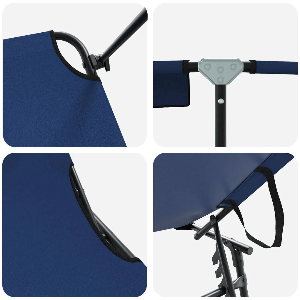 Espreguiçadeiras Dobráveis 2 pcs com Toldo Azul 600D Fabric Oxford