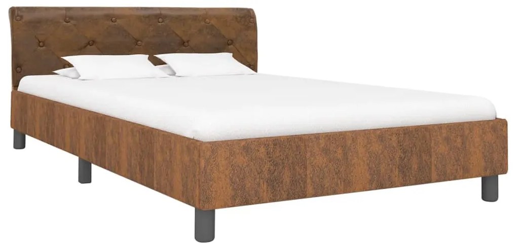 Estrutura de cama 140x200 cm camurça artificial castanho