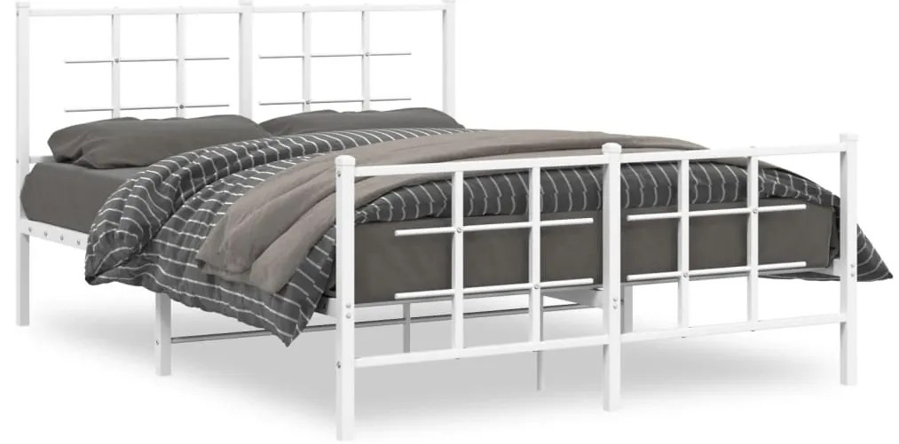 Estrutura de cama com cabeceira e pés 140x190 cm metal branco