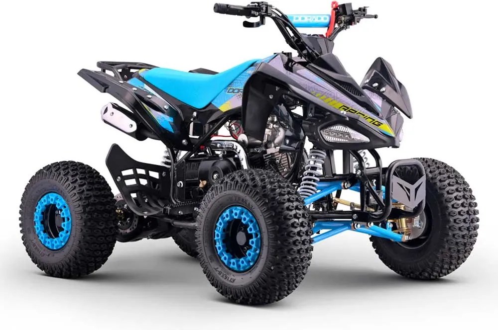 Mini moto 4 gasolina para crianças de 110 cc, automática, 4 tempos, com marcha-atrás e limitador de velocidade Dorado A110 R7 Azul