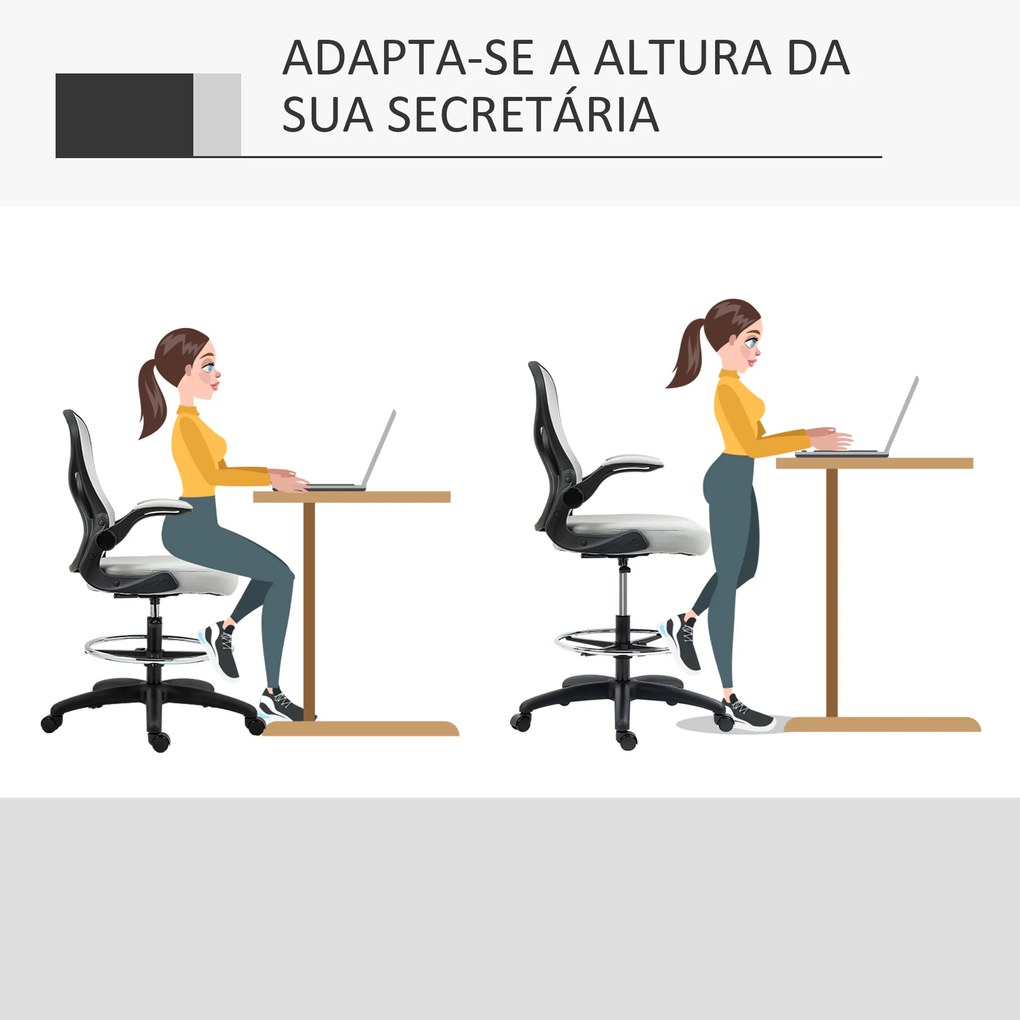 Cadeira de Escritório com Suporte Lombar 59x65x110-122 cm Cinza Claro