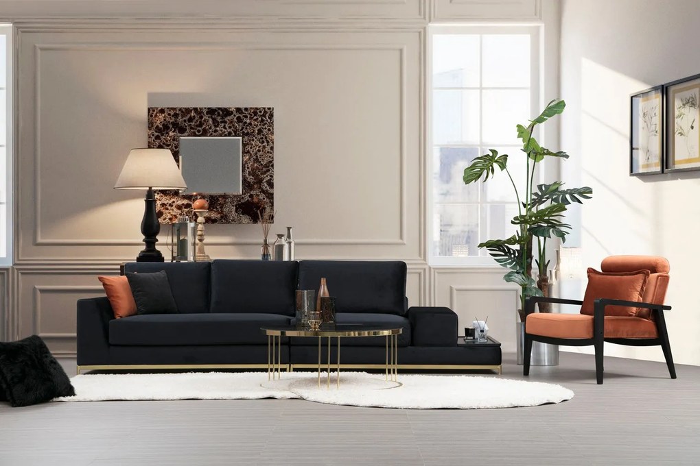 Sofá de 4 Lugares Line – Preto e Dourado – 320 x 102 x 84 cm
