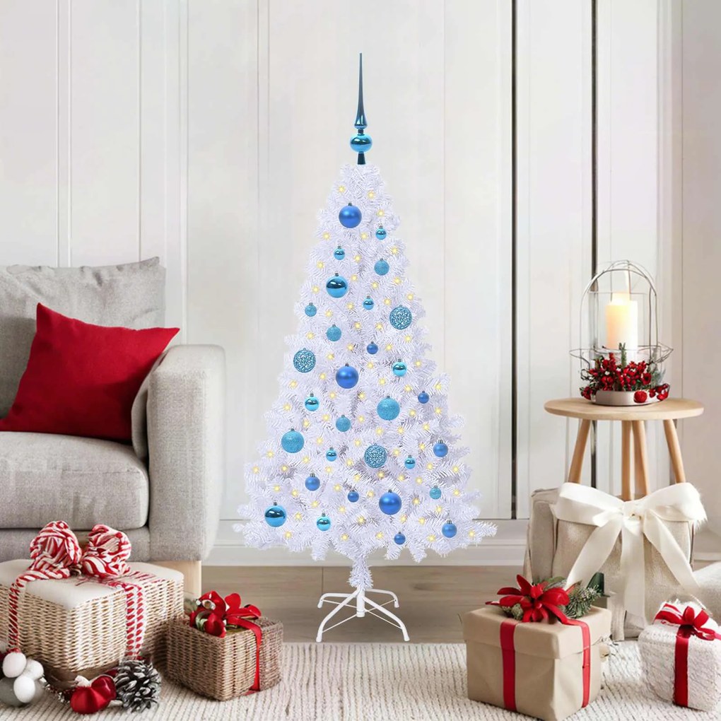 vidaXL Árvore de Natal Artificial com 150 LEDs Branco 120 cm PVC e Aço