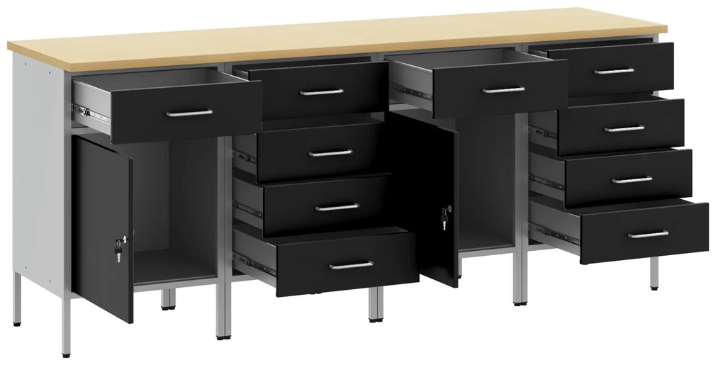 Conjunto de Mobiliário de Trabalho de 4 Peças em Preto e Cinza de Made