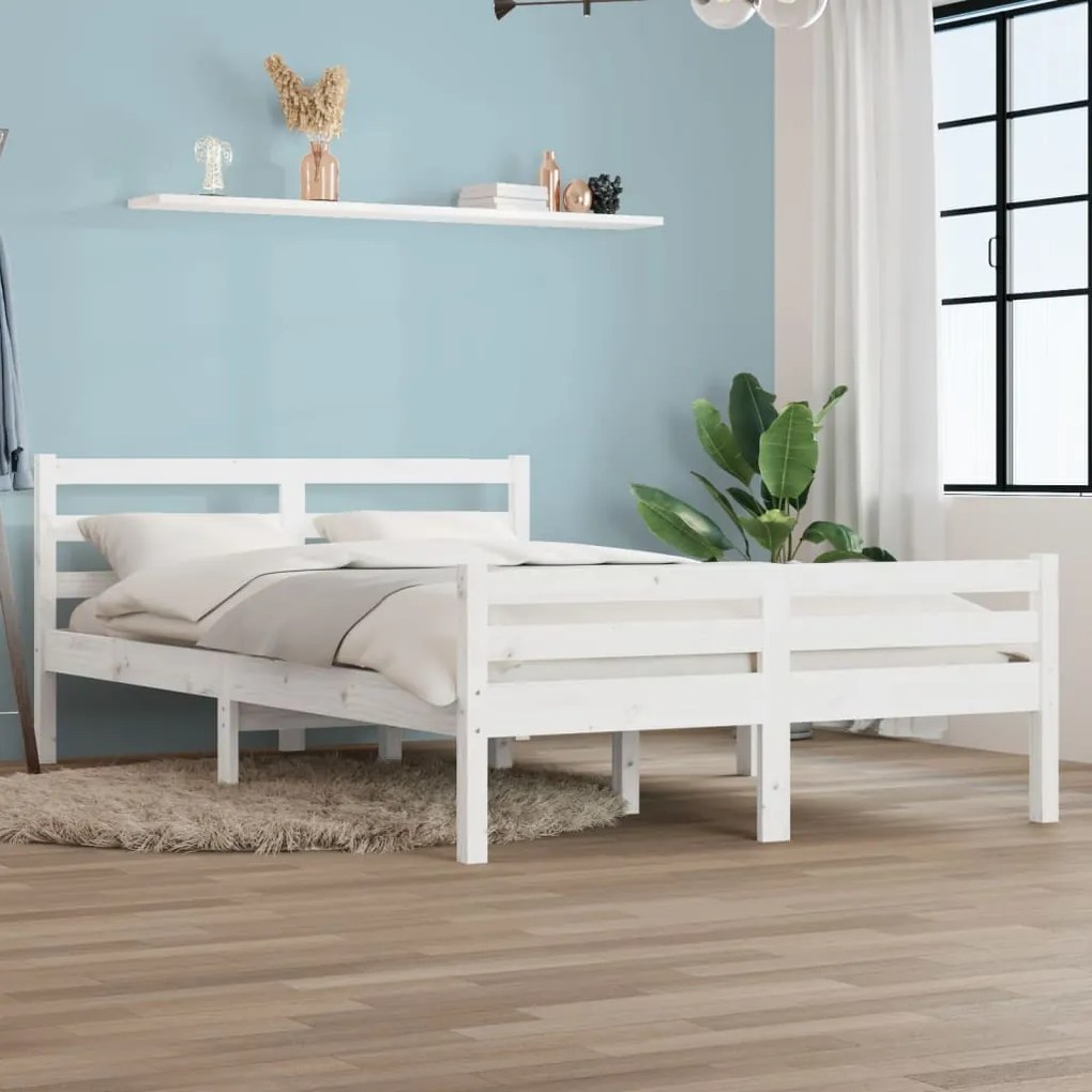 vidaXL Estrutura de cama 140x200 cm madeira maciça branco