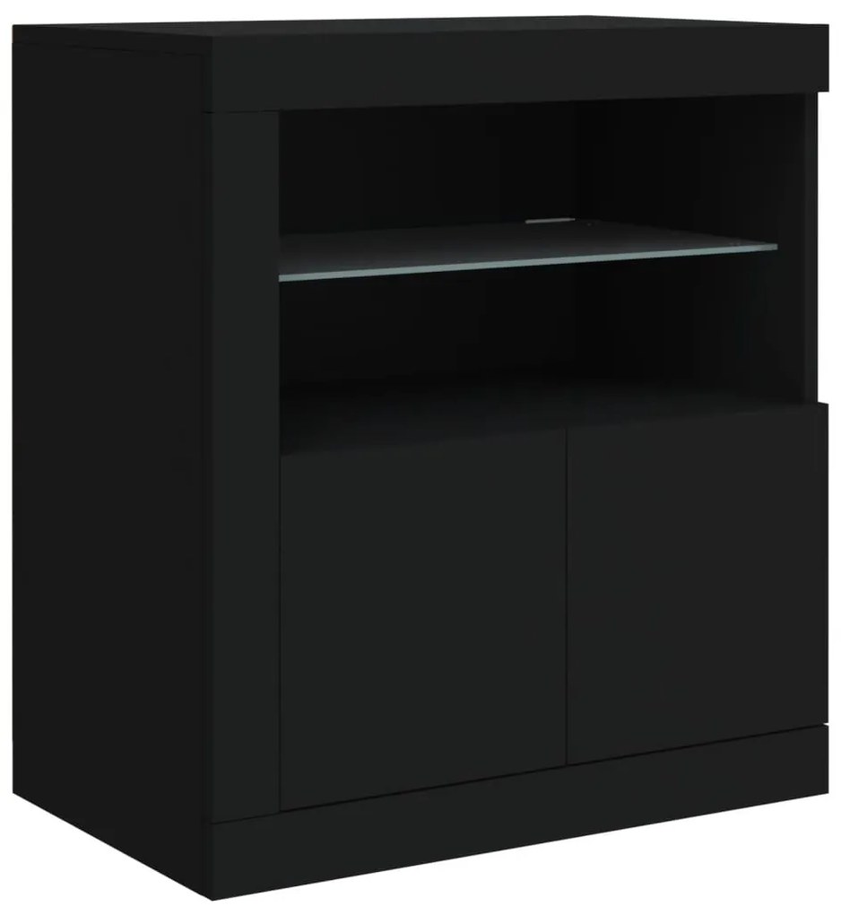 Aparador com luzes LED 202x37x67 cm preto