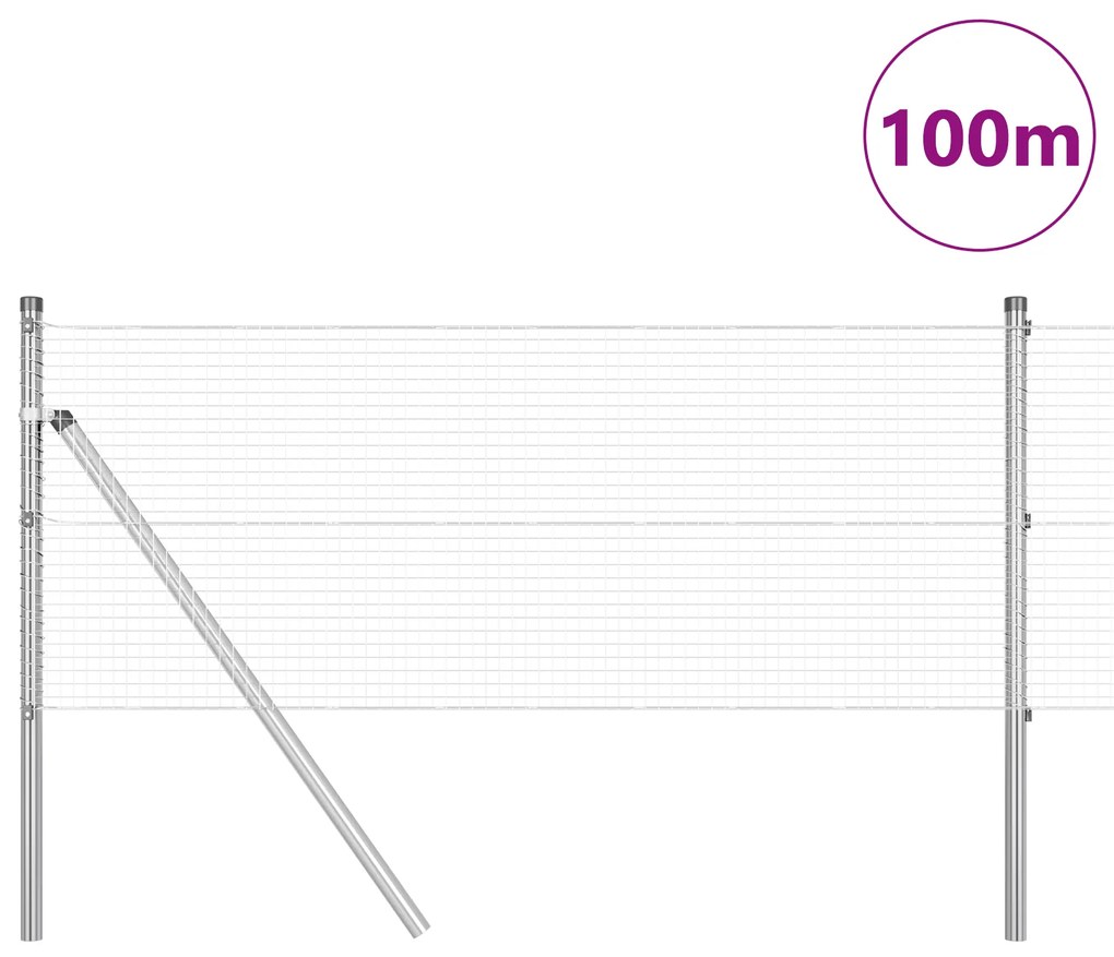 Cerca de Arame Soldado com 13 Postes 0.8x100 m Aço Galvanizado