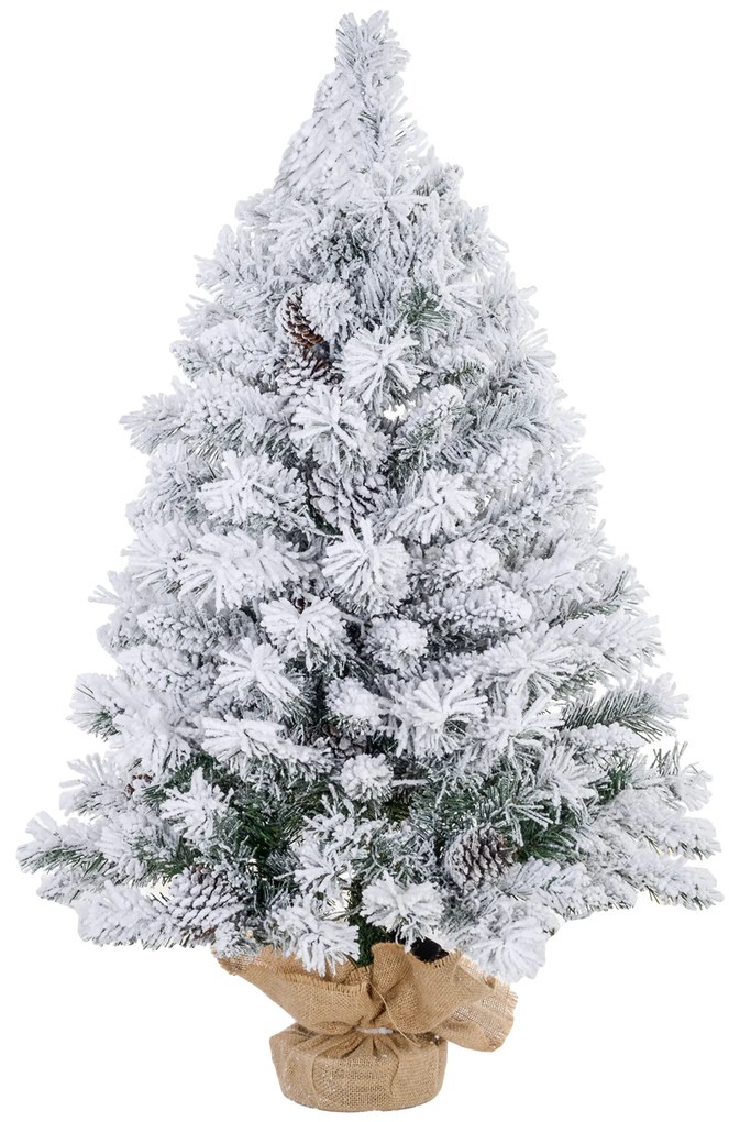 Árvore de Natal com Luzes LED 90 cm Árvore de Natal Artificial Nevado com 133 Ramos 14 Pinhas e Suporte de Metal Verde