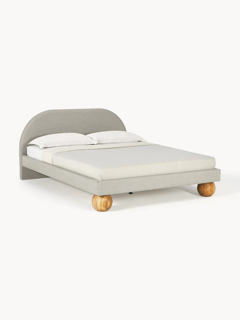 Upholstered Bed Rena with Oak Wood Ball Feet