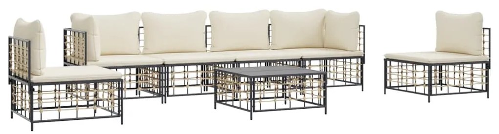 7 pcs conjunto lounge de jardim c/ almofadões vime PE antracite