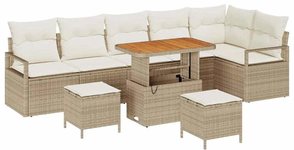 Conjunto de Sofá de Jardim vidaXL de 9 Peças com Almofadas Bege Rattan