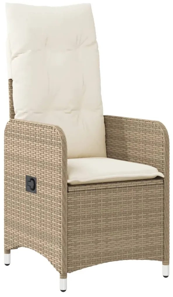 Cadeiras de jardim reclináveis 2 pcs com mesa vime PE bege
