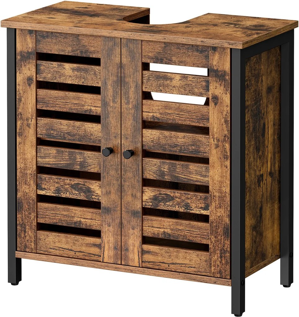Armário de arrumação para casa de banho para lavatório (NÃO INCLUIDO), com 2 portas de lâminas 30 x 60 x 60 cm castanho-preto