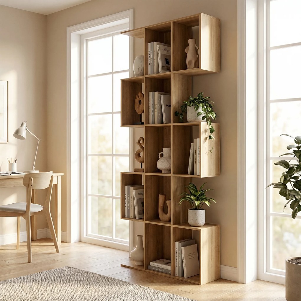 Estante de 5 Níveis Estante de Livros Estreita Estante em Forma de S 80x24x200 cm Carvalho