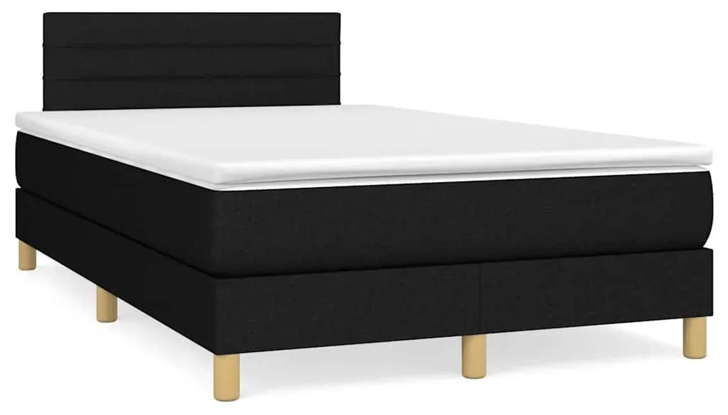 Cama box spring c/ colchão e LED 120x190 cm tecido preto