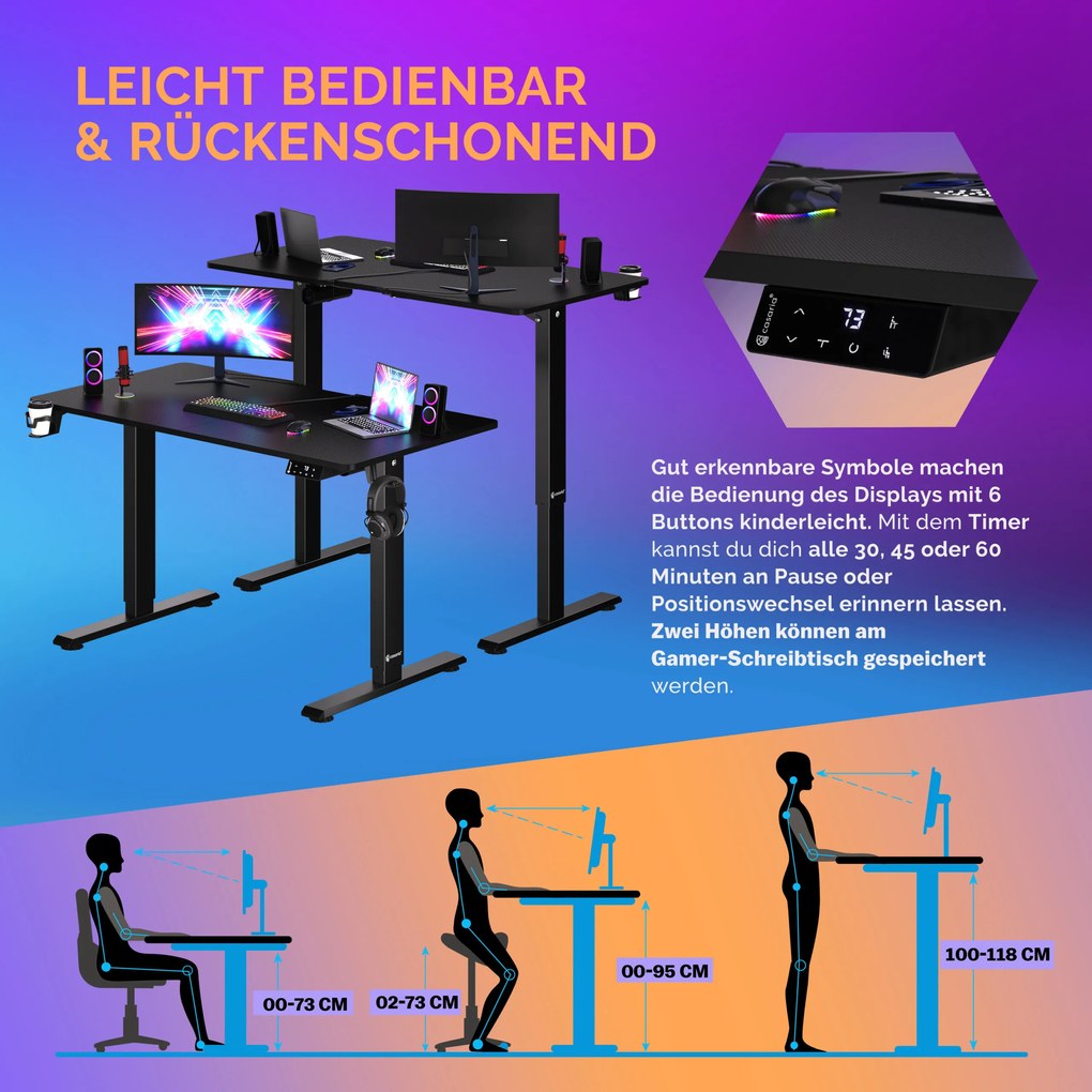 Secretária eléctrica regulável em altura 110x60x73-118cm preta