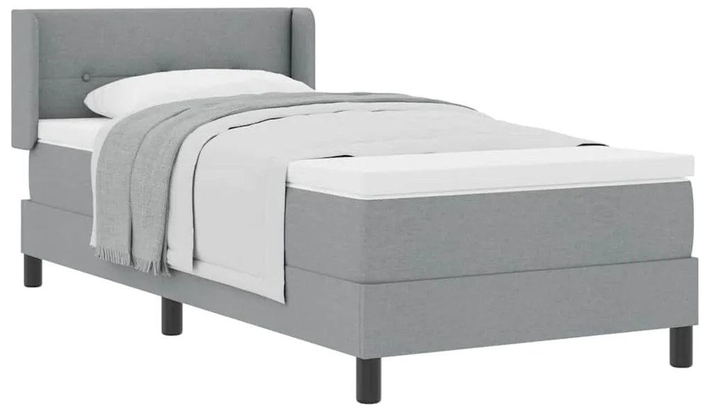Cama box com colchão cinza claro, 90 x 200 cm, tecido.