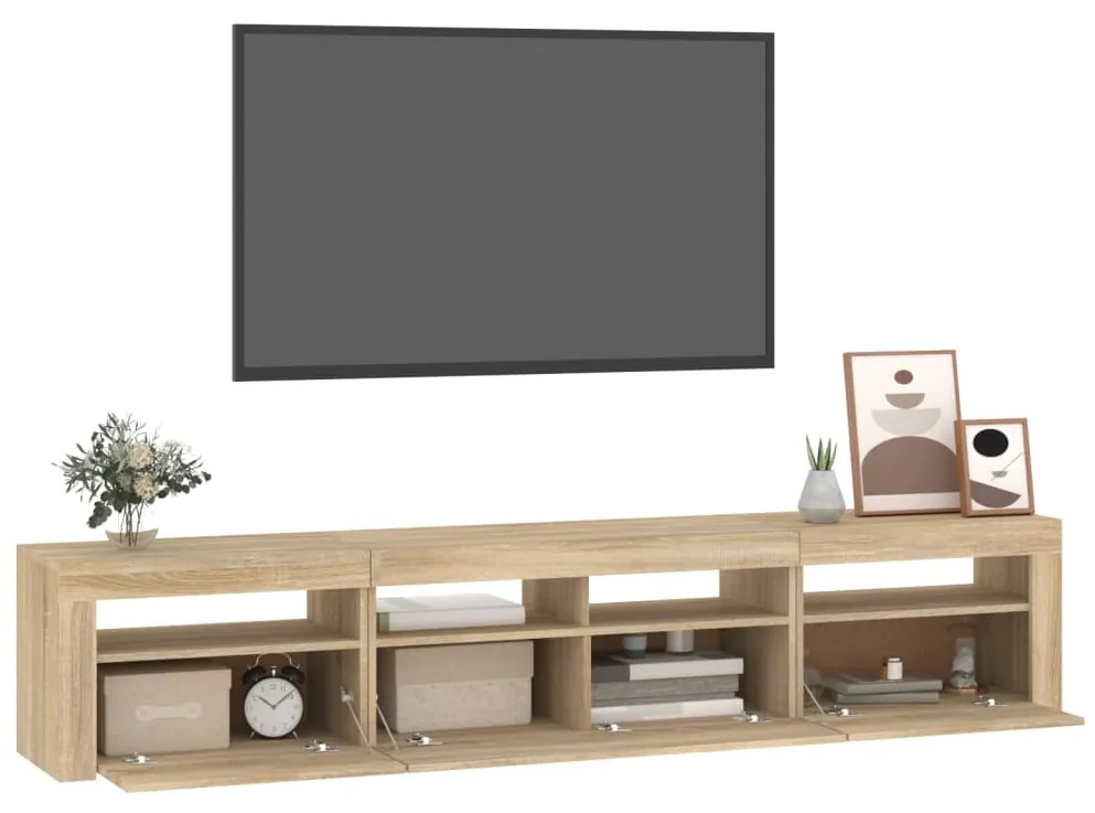 Móvel de TV com luzes LED 210x35x40 cm carvalho sonoma