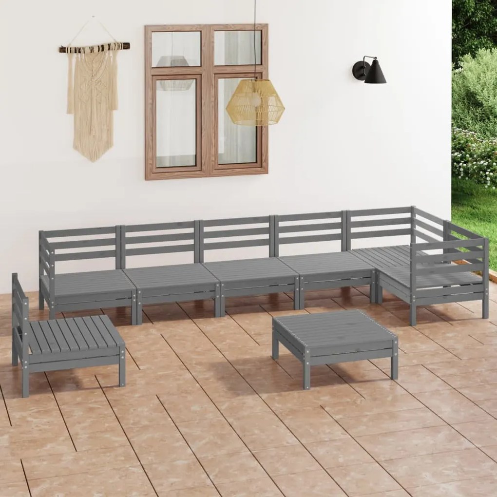 8 pcs conjunto lounge de jardim pinho maciço cinzento