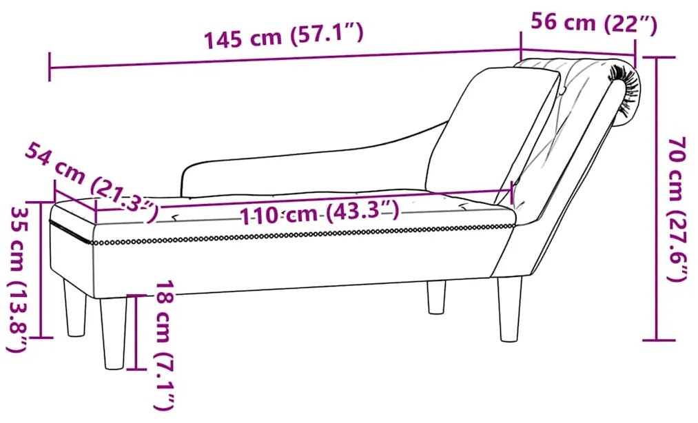 Chaise lounge c/ almofada/apoio de braços direito veludo azul