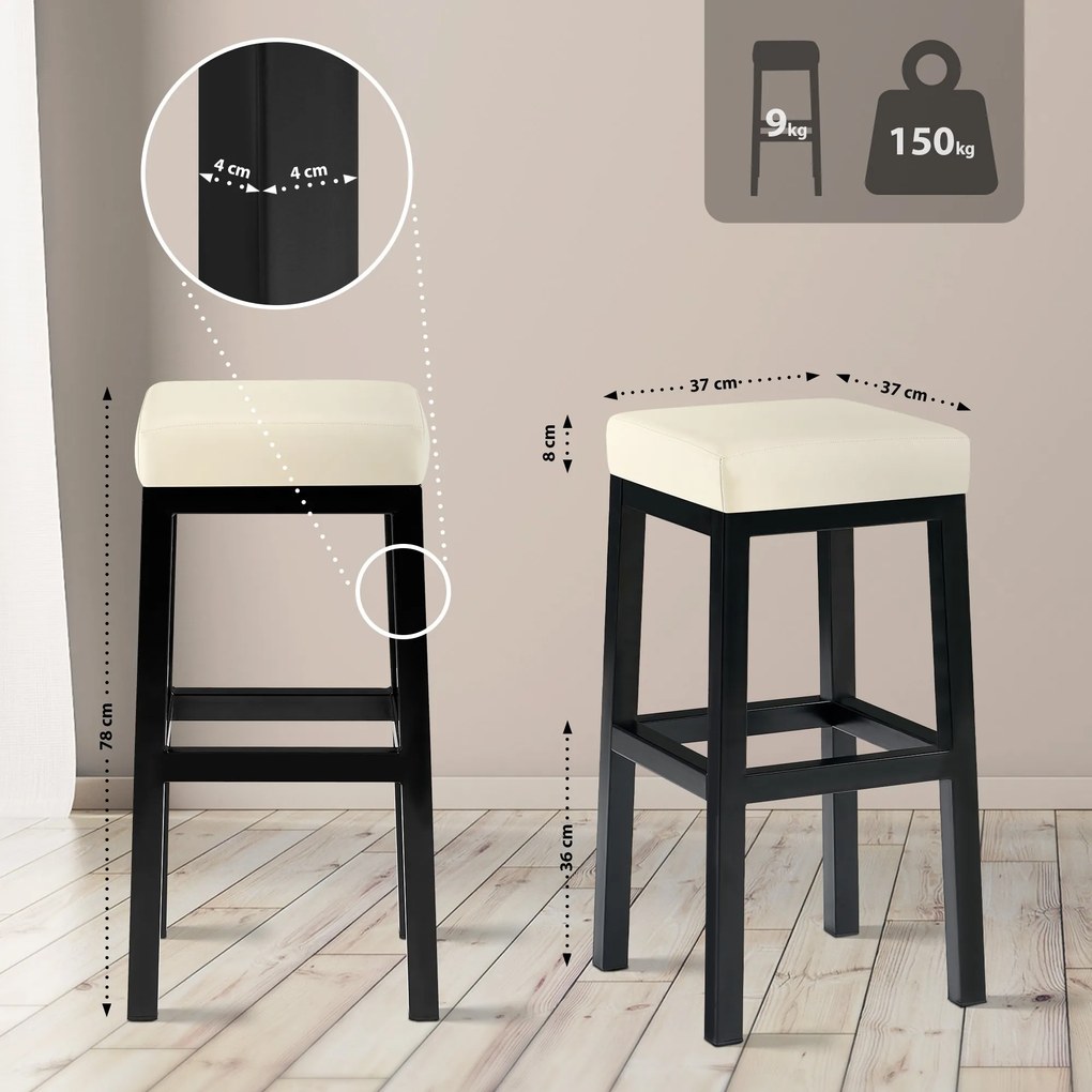 Banco de bar Taylor em couro sintético 37 x 78 x 37 cm Creme