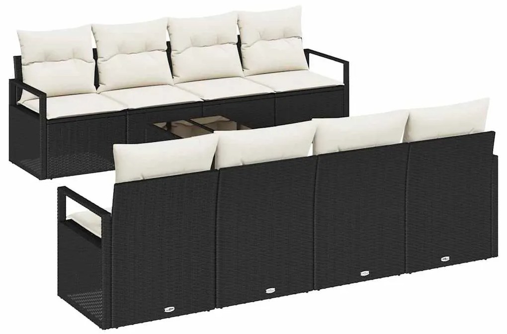 Conjunto de Sofá de Jardim com 9 Peças e Almofadas Pretas em Rattan Si